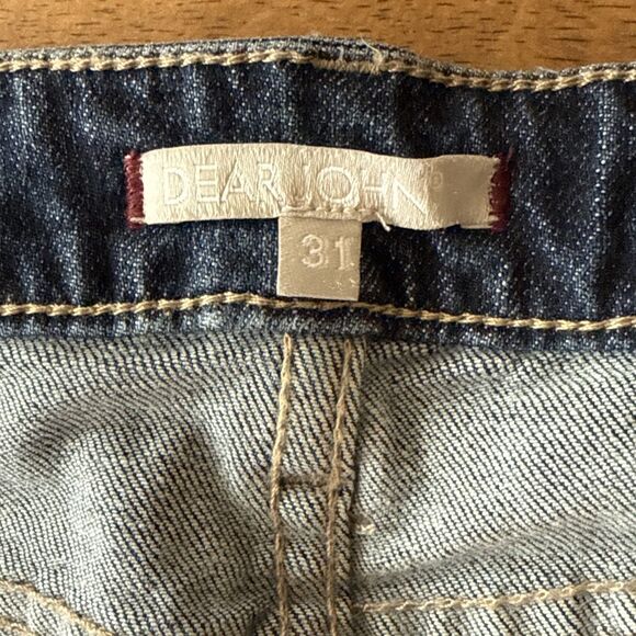 Dear John Straight Leg Distressed High Rise Jean Size 31 Knee Cut Out And Tears - Picture 7 of 16